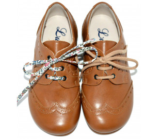 Chaussures derbies enfant à lacets Gabriel bout golf - cuir CAMEL