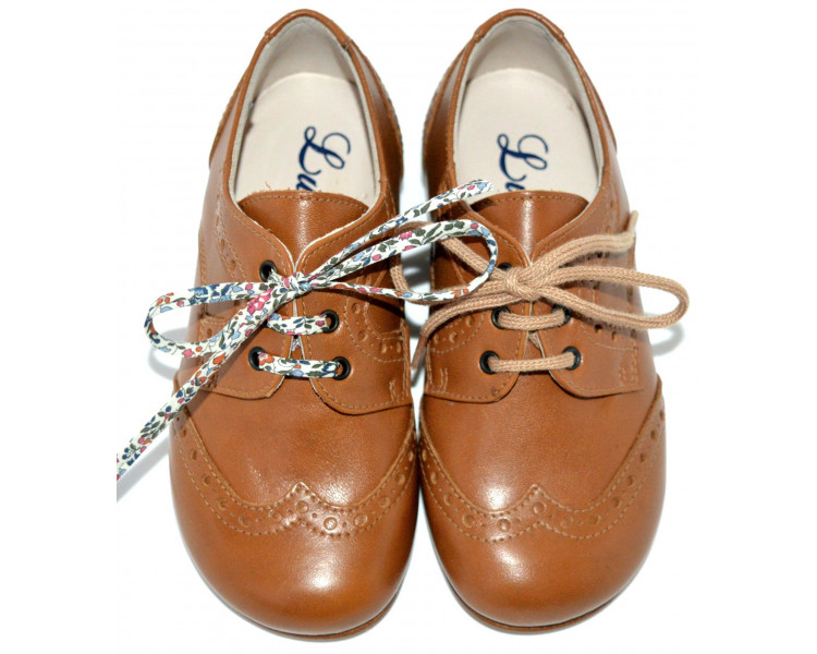 Chaussures derbies enfant à lacets Gabriel bout golf - cuir CAMEL