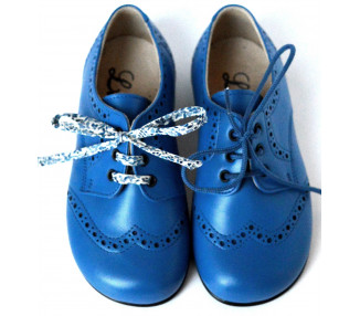 Chaussures derbies enfant à lacets Gabriel bout golf - cuir bleu royal