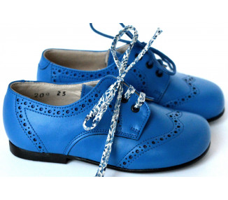 Chaussures derbies enfant à lacets Gabriel bout golf - cuir bleu royal