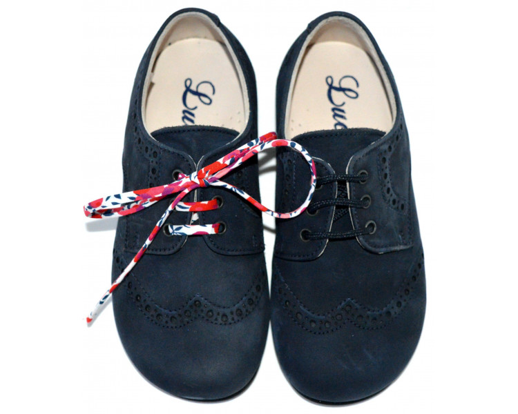 Chaussures derbies enfant à lacets Gabriel bout golf - nubuck bleu marine