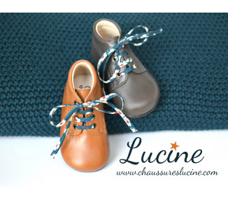 Chaussures bébé bottillon à lacets Athénaïs - cuir GRIS taupe