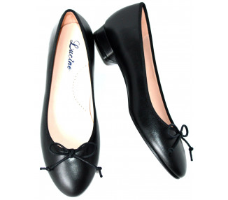 Ballerine cordon fin - haute talonnette 2cm- cuir NOIR