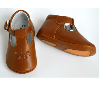 Chaussons bébé SOUPLES Salomé antidérapants Mini-Aloïs - cuir CAMEL