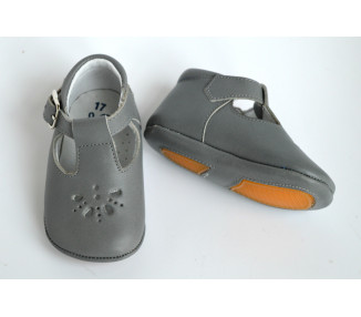 Chaussons bébé SOUPLES Salomé antidérapants Mini-Aloïs - cuir GRIS clair