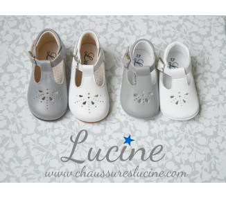 Chaussures mixtes pour bébés en cuir gris et blanc