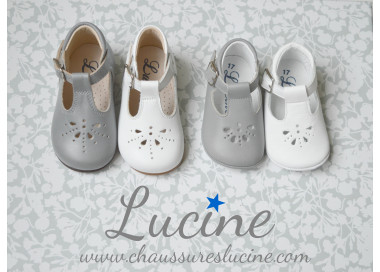 Chaussures mixtes pour bébés en cuir gris et blanc