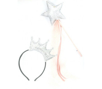 Set baguette magique & couronne – Argent