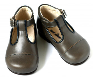 Chaussures Salomé grises pour bébés mixtes en cuir confortable, excellent maintien