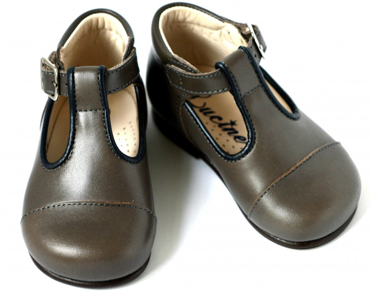 Chaussures Salomé grises pour bébés mixtes en cuir confortable, excellent maintien