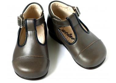 Chaussures Salomé grises pour bébés mixtes en cuir confortable, excellent maintien