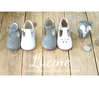 Chaussons bébé SOUPLES Salomé antidérapants Mini-Aloïs - cuir GRIS clair