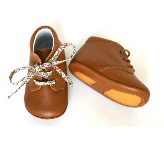 Chaussons bébé SOUPLES antidérapants Mini-Arthur - cuir CAMEL