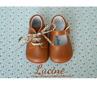 Chaussons bébé SOUPLES antidérapants Mini-Arthur - cuir CAMEL