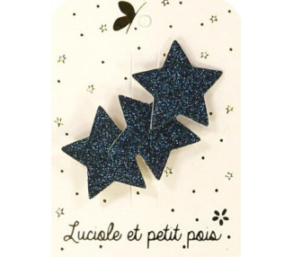 Barrette 3 étoiles - Glitter marine