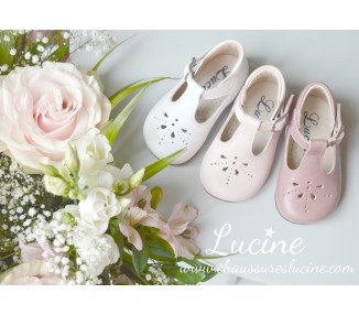 Chaussures Bottillons Salomé bébé à boucle Aloïs - cuir ROSE pâle