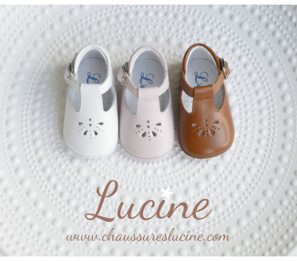 Chaussons bébé SOUPLES Salomé antidérapants Mini-Aloïs - cuir BLEU MARINE