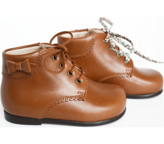 Bottillons à lacets et noeud côté en cuir pour fille