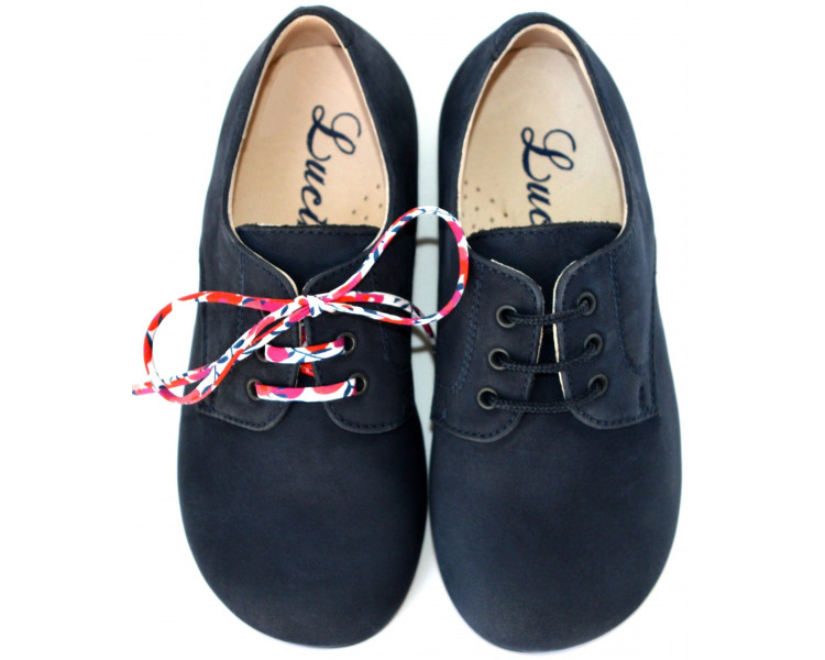 Chaussures derbies enfant à lacets Gaël - nubuck bleu marine