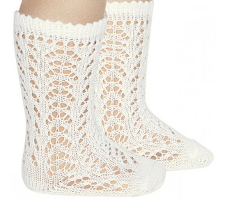 BLANC - Chaussettes HAUTES coton ajouré