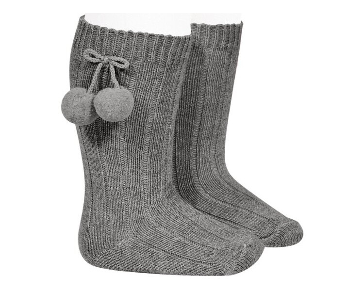 GRIS clair - Chaussettes hautes à POMPOMS GRIS clair - Chaussettes hautes à POMPOMS