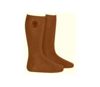 COGNAC/Toffee - Chaussettes hautes Pompom