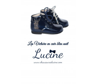 Chaussures à noeuds en cuir vernis bleu pour bébé fille