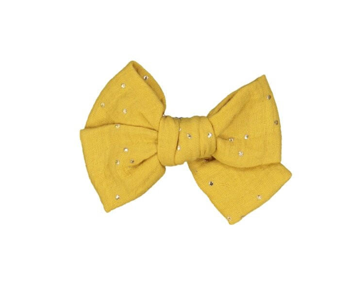 Barrette NOEUD pince crocodile - MOUTARDE pois OR Barrette NOEUD pince crocodile - MOUTARDE pois OR