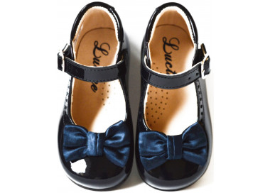 Chaussures à noeud sation pour bébé fille bleu marine vernis