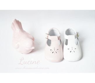 Chaussons bébé SOUPLES Salomé antidérapants Mini-Aloïs - cuir BLANC