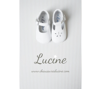 Chaussons bébé SOUPLES antidérapants fille à boucle Mini-Alice - cuir BLANC