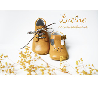 Chaussons bébé SOUPLES Salomé antidérapants Mini-Aloïs - cuir jaune MOUTARDE