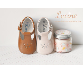 Chaussons bébé SOUPLES Salomé antidérapants Mini-Aloïs - cuir CAMEL