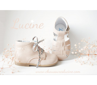 Chaussures Bottillons SOUPLES Azylis frisettes - cuir ROSE NUDE SAUMON