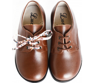 Chaussures derbies enfant RESISTANTES à lacets Gaël - cuir COGNAC