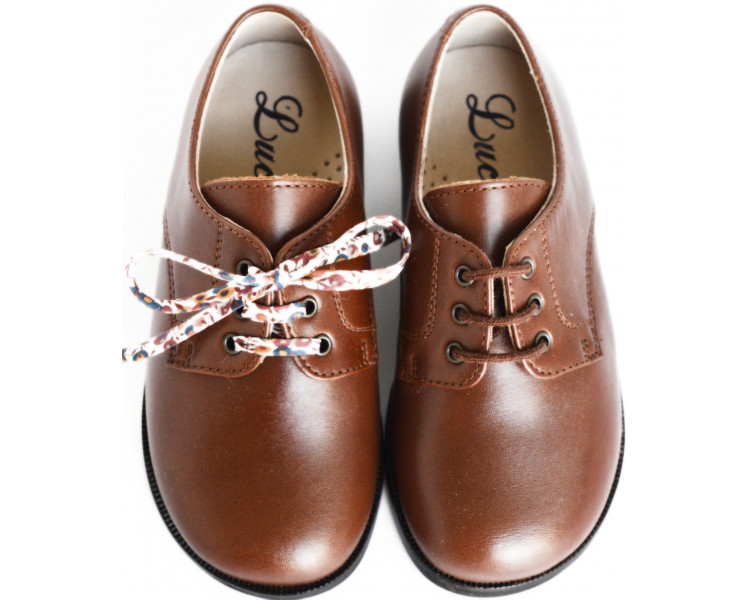 Chaussures derbies enfant RESISTANTES à lacets Gaël - cuir COGNAC