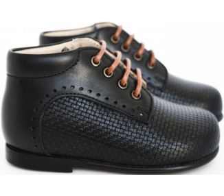 Bottillons bébés en cuir tressé bleu marine excellent maintien