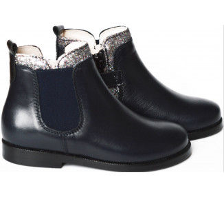 Boots bottines RESISTANTES fille - cuir BLEU MARINE col paillettes