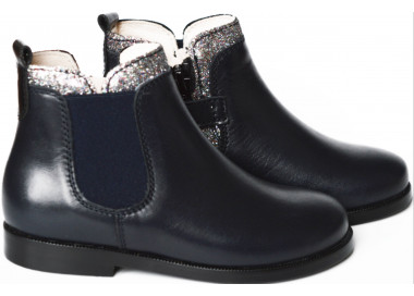 Boots bottines RESISTANTES fille cuir BLEU MARINE col paillettes Chaussures Lucine
