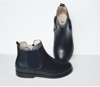 Boots RESISTANTES- cuir BLEU MARINE/paillettes