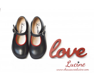 Chaussures Louise RESISTANTES fille à boucle - cuir MARINE liseré rouge