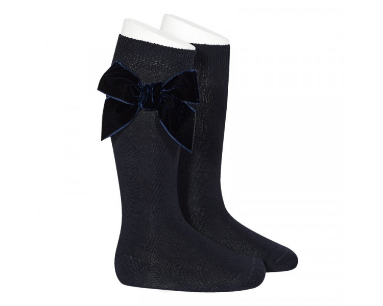 MARINE - Chaussettes hautes grand NOEUD VELOURS MARINE - Chaussettes hautes grand NOEUD VELOURS