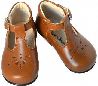 Chaussures bébé et enfant montantes à boucle en cuir camel