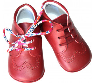 Chaussons bébé SOUPLES antidérapants Mini-Adonis - cuir ROUGE cerise