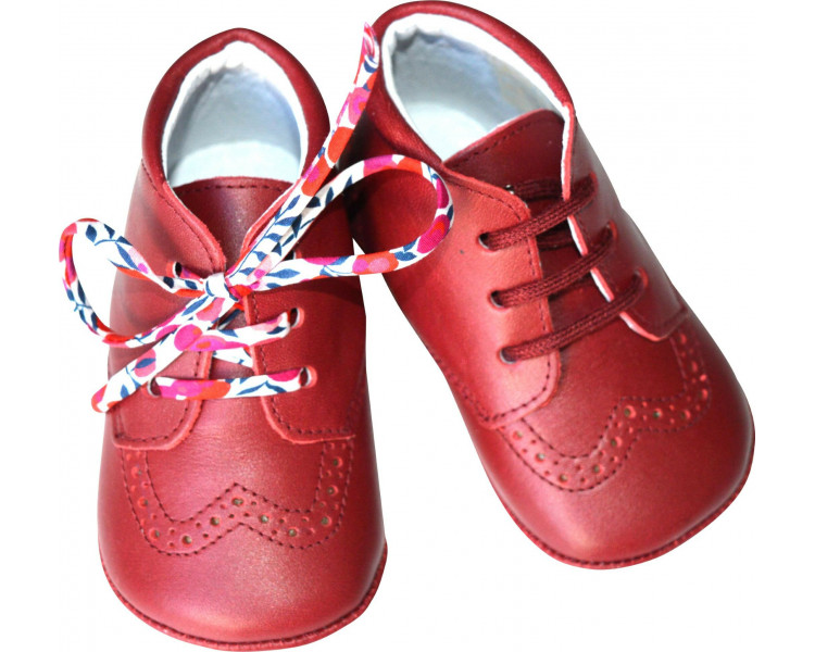 Chaussons bébé SOUPLES antidérapants Mini-Adonis - cuir ROUGE cerise