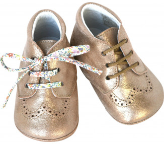 Chaussons bébé SOUPLES antidérapants fille Mini-Adonis - cuir NUDE taupe IRISE