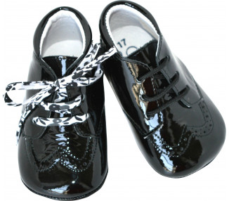 Chaussons bébé SOUPLES antidérapants fille Mini-Adonis - cuir vernis NOIR