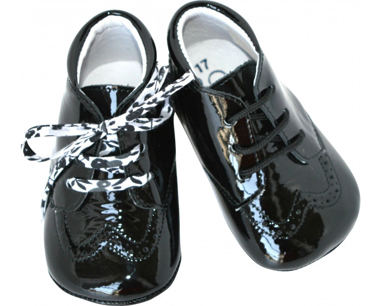 Chaussons bébé SOUPLES antidérapants fille Mini-Adonis - cuir vernis NOIR