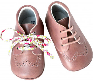 Chaussons bébé SOUPLES antidérapants Mini-Adonis - cuir VIEUX ROSE