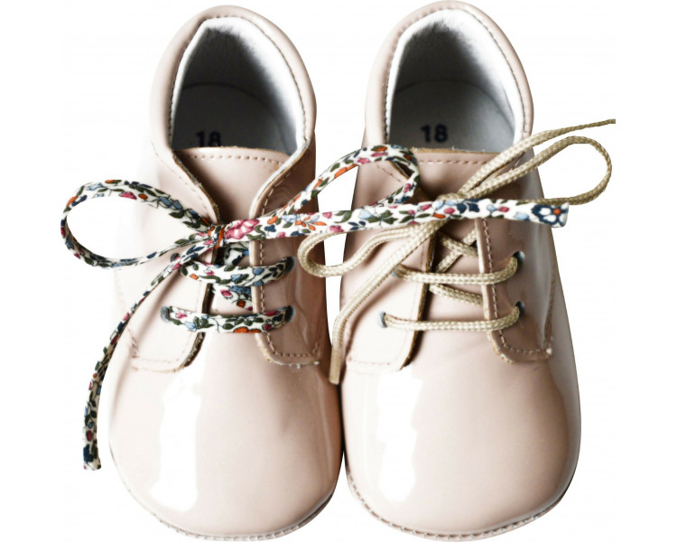 Chaussons bébé SOUPLES antidérapants Mini-Arthur - cuir vernis ROSE nude